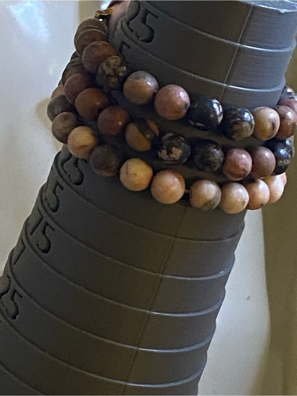 Rhodonite Gemstone Apple Watch Band 3 Strand Pink Black Stone 42mm 44mm 45mm